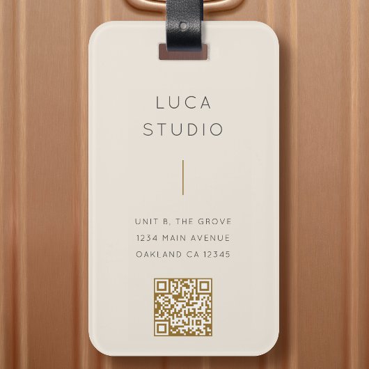 クリーンミニマルシンプルモダンQRコード金ゴールドとクリーム ラゲッジタグ