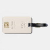 クリーンミニマルシンプルモダンQRコード金ゴールドとクリーム ラゲッジタグ (裏面横)