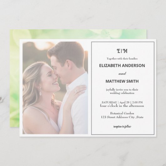 クリーンミニマルニュートラル結婚ボヘミアン 招待状 (正面/裏面)