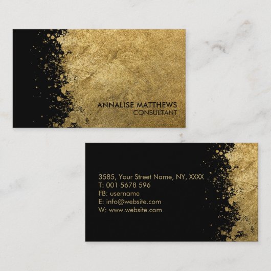 クリーンミニマルブラシ付き金ゴールド(ばちゃばちゃ)跳ねる 名刺 (正面/裏面)