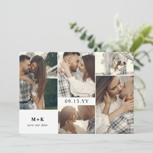 クリーンモダンイニシャルと写真の日付の保存 セーブザデート (スタンド正面)