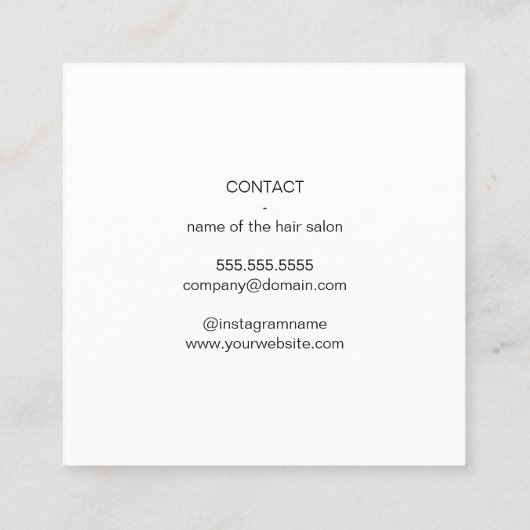 クリーンモダンエレガントハサミ美容師 スクエア名刺 (裏面)