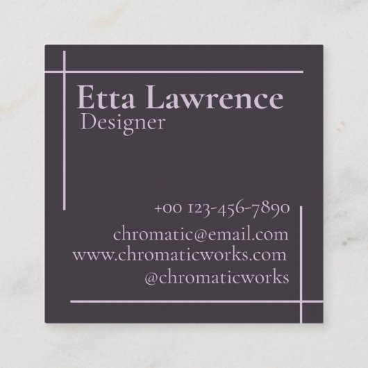 クリーンモダンエレガントバタフライラインパープルマーブル スクエア名刺 (裏面)