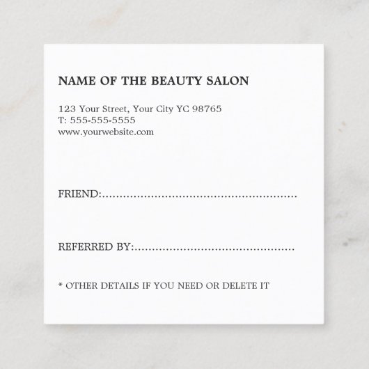 クリーンモダンエレガント美しいサロン紹介カード 紹介カード (裏面)