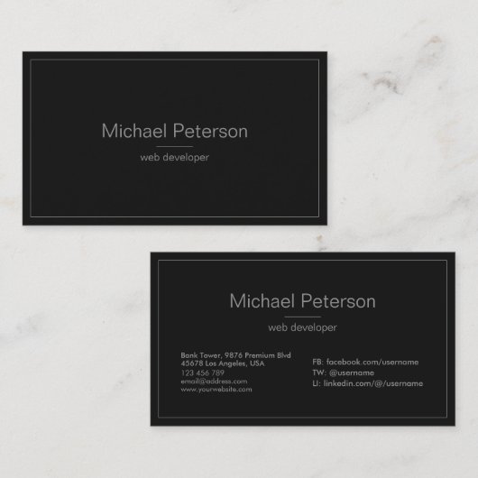 クリーンモダンシンプルプロフェッショナルブラック 名刺 (正面/裏面)