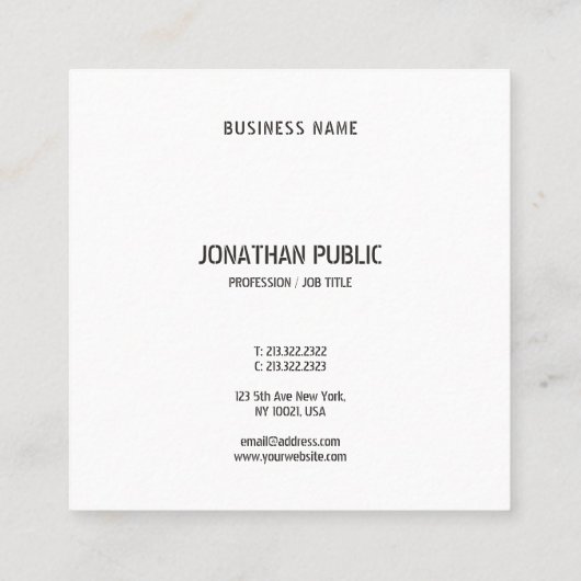 クリーンモダンデザインエレガント白黒テンプレート スクエア名刺 (裏面)
