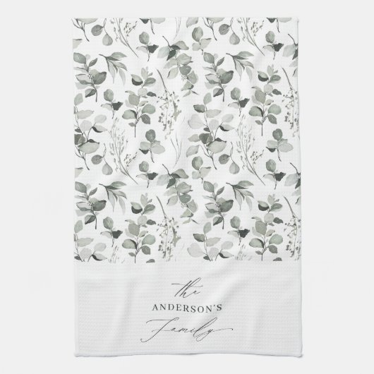 クリーンモダンボエレガントタニカルな灰色の休日 キッチンタオル (縦)