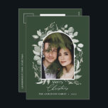 クリーンモダンボエレガントタニカルグリーン写真 シーズンポストカード<br><div class="desc">クリーンモダンボエレガントタニカルグリーングレー単に古典的な植物弓写真のクリスマスデザイン。</div>