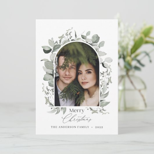 クリーンモダンボエレガントタニカル緑の灰色の写真 シーズンカード (スタンド正面)