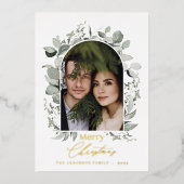 クリーンモダンボエレガントタニカル緑の灰色の写真 箔シーズンカード (正面)