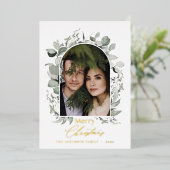 クリーンモダンボエレガントタニカル緑の灰色の写真 箔シーズンカード (立ち正面)