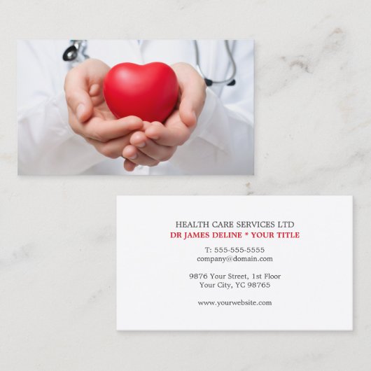 クリーンモダンユニークハートドクターメディカル 名刺 (正面/裏面)