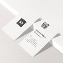 クリーンモノグラムQRコードミニマル白（縦） 名刺