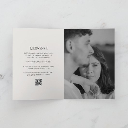 クリーン中立QRコードエレガントな結婚式 招待状 (内部)