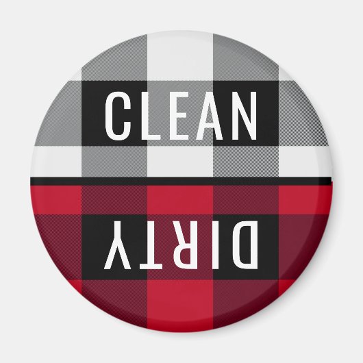 クリーン汚れた食洗機バッファローチェックプレイドラウンド マグネット (正面)