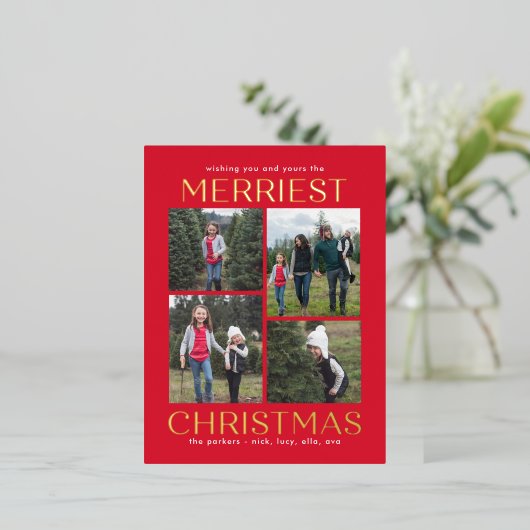 クリーン無地のコラージュ箔クリスマスカードはがき 箔シーズンポストカード (立ち正面)