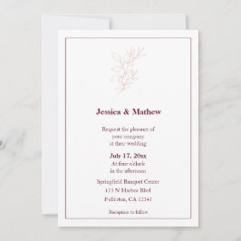 クリーン白とピンクのシンプル葉 |モダン結婚s 招待状