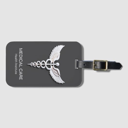 クリーン白の詳細なカドゥセウス炭疽菌医療 ラゲッジタグ (正面横)