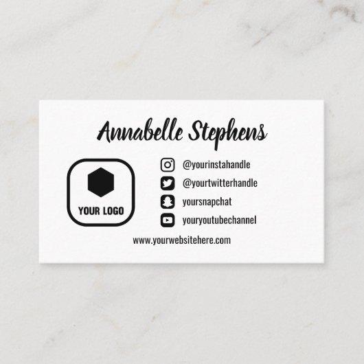 クリーン白黒ソーシャルメディアのアイコン写真とロゴ 名刺 (正面)