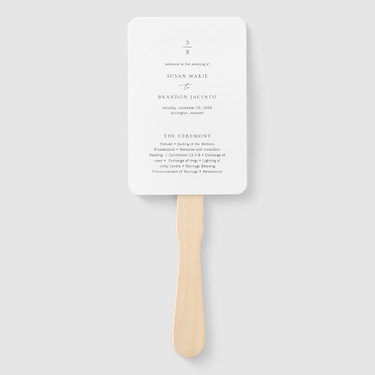 クリーン白黒モダン結婚式 プログラム ハンドファン (正面)