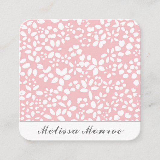 クリーン赤面ピンクの花フェミニンかわいいスクリプト スクエア名刺 (正面)