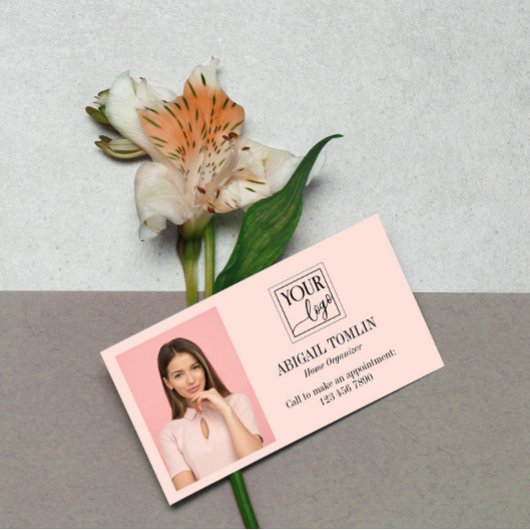 クリーン赤面ピンクロゴ&個人フォト 名刺