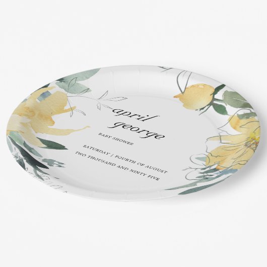クリーン黄緑色フローラウェットカラーベビーシャワー ペーパープレート (アングル)