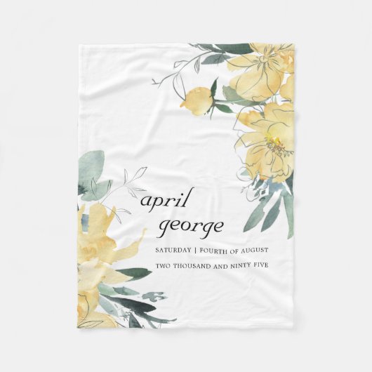クリーン黄緑色フローラワテカラー誕生日 フリースブランケット (正面)