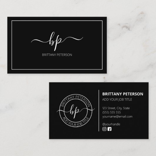 クリーン黒エレガントプロフェッショナル 名刺 (正面/裏面)