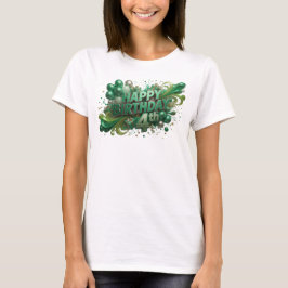 クリーン グリーン HAPPY BIRTHDAY 4TH プリント Tシャツ