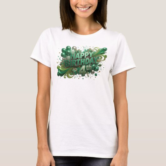 クリーン グリーン HAPPY BIRTHDAY 4TH プリント Tシャツ (正面)