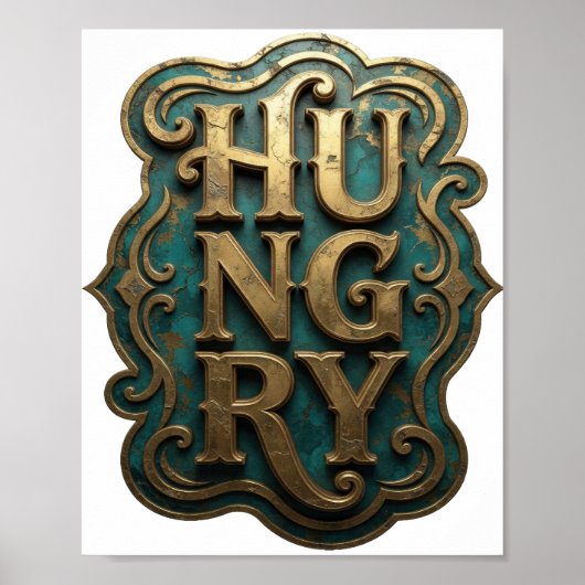 クリーン ゴールド HUNGRYスローガンデザイン ポスター (正面)