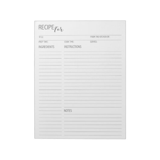 クリーン+シンプル詳細レシピページメモ帳 ノートパッド (回転)
