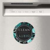 クリーン/ダーティ食洗機 |白黒とティール(緑がかった色)ラウンド マグネット (インサイチュ (食洗機))