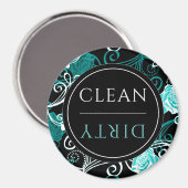 クリーン/ダーティ食洗機 |白黒とティール(緑がかった色)ラウンド マグネット (正面/裏面)