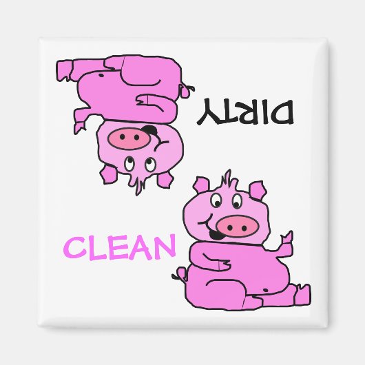 "クリーン/ダーティ"ピンクピグ食洗機マグネット マグネット (正面)