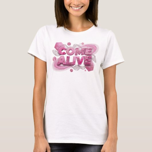 クリーン ピンク COME ALIVE プリント Tシャツ (正面)