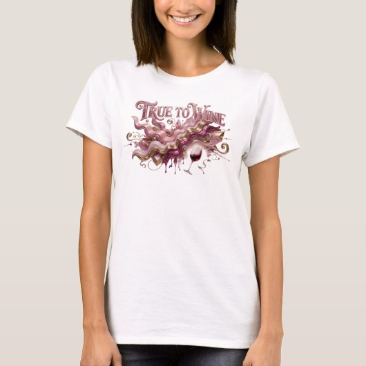 クリーン ピンク TRUE TO WINE プリント Tシャツ (正面)