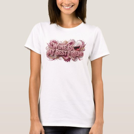 クリーン ピンク WINE IS MY BEST FRIEND Tシャツ デザイン v2 (正面)