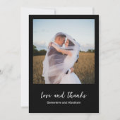 クリーン ブラック フォト モダン ウェディング サンキューカード (正面)