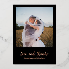 クリーン ブラック フォト モダン ウェディング サンクス カード