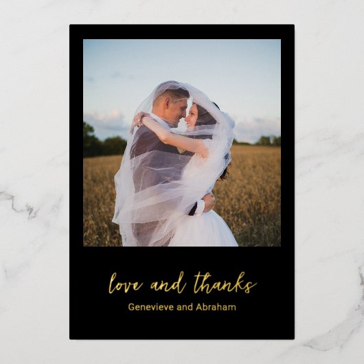クリーン ブラック フォト モダン ウェディング サンクス カード (正面)