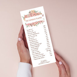 クリーン・ホワイト&ピンク・フラワープライス・リスト ラックカード