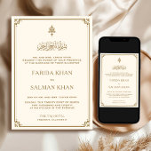 クリー伝統的ムと金ゴールド縁どイ結婚スラーム 招待状