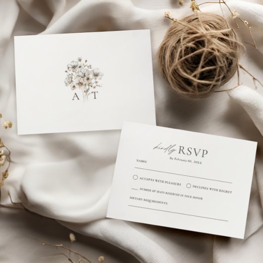 クリー素朴ムフローラQRコードRSVP結婚 エンクロージャーカード