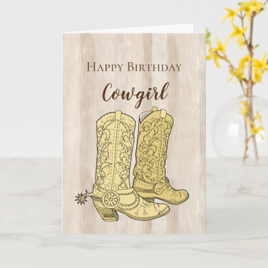 クリー素朴ムホワイトウッドカウボーイブーツ誕生日 カード (黄色い花)