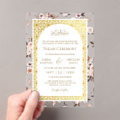 クリー自然ムフローラ金ゴールドパターン結婚ムスリム アクリル招待状 (インサイチュ (ポータブル))