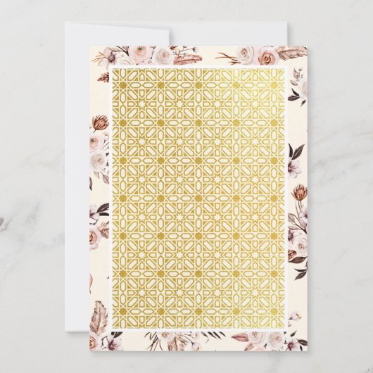 クリー自然ムフローラ金ゴールドパターン結婚ムスリム 招待状 (裏面)