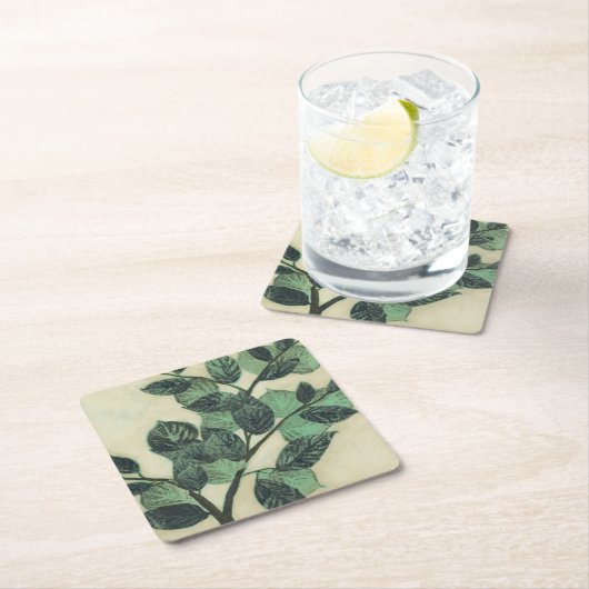 クリー葉ムの背景のとブランチ スクエアペーパーコースター (インサイチュ)