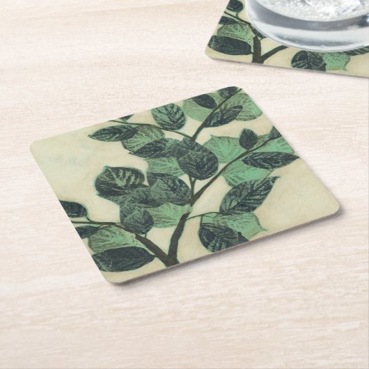 クリー葉ムの背景のとブランチ スクエアペーパーコースター (アングル)